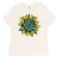 Bone sunflower with gemstone and cowhide Ladies Tee - Artiststas