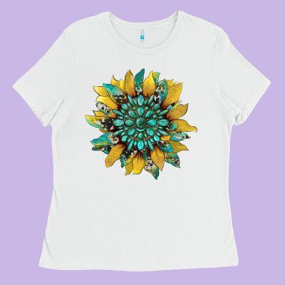 Sunflower With Gemstone And Cowhide Ladies Tee Designed By Artiststas