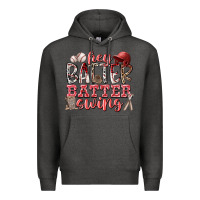Charcoal Heather hey batter batter swing Premium Hoodie - RacoonDesign