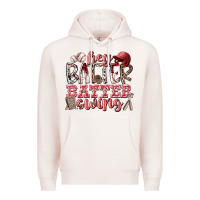 Pale Pink hey batter batter swing Premium Hoodie - RacoonDesign