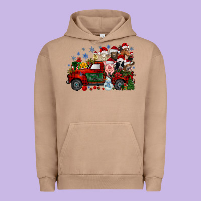 Christmas Farm Animals Truck Urban Hoodie Designed By Racoondesign