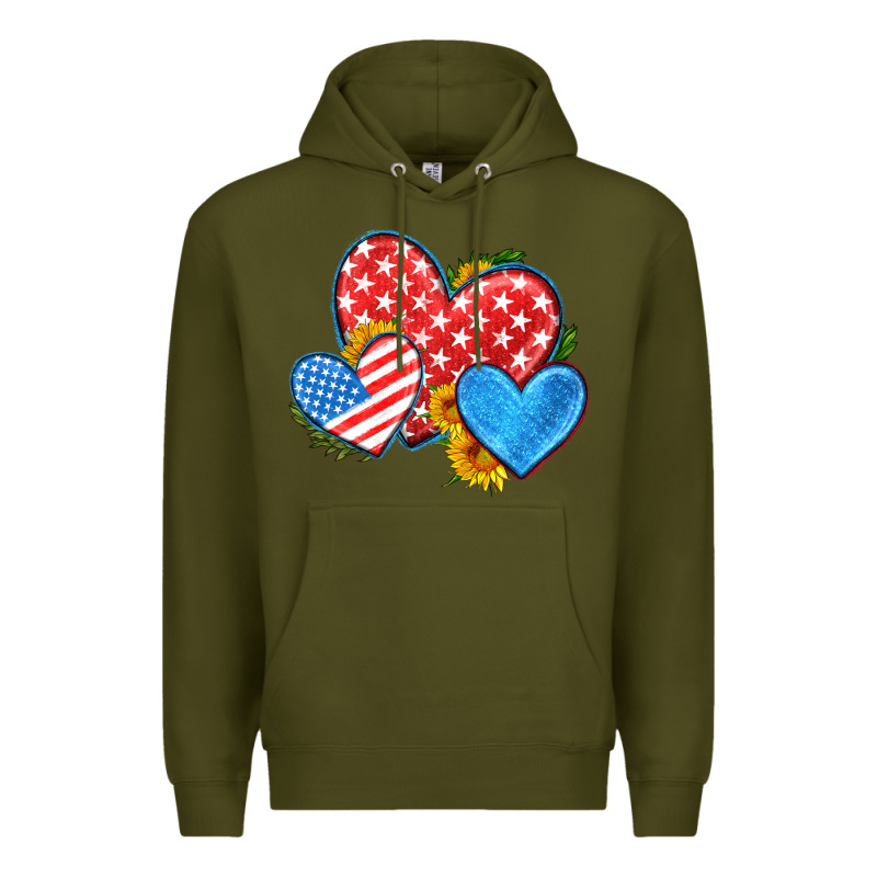 Usa Flag Hearts With Sunflower Premium Hoodie by HRA Design Shop | Teevron