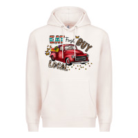 Pale Pink eat fresh buy local Premium Hoodie - CowhideDigitalArt