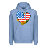 Colony Blue usa flag heart with sunflower Premium Hoodie - HRA Design Shop