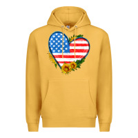 Mustard usa flag heart with sunflower Premium Hoodie - HRA Design Shop