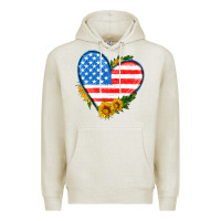 Oatmeal Heather usa flag heart with sunflower Premium Hoodie - HRA Design Shop