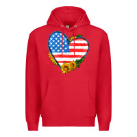 Red usa flag heart with sunflower Premium Hoodie - HRA Design Shop