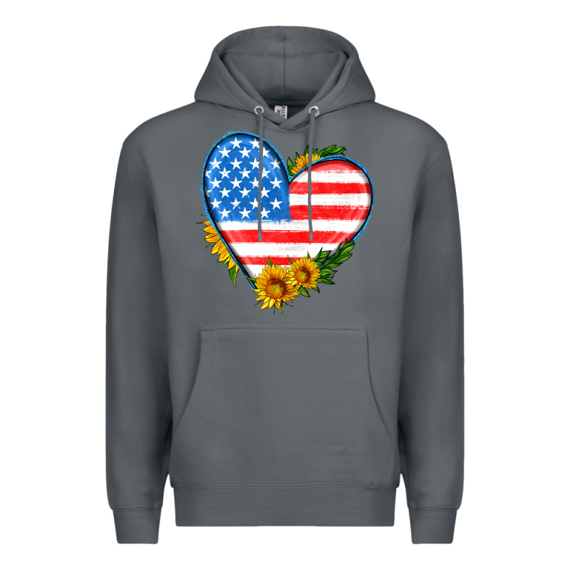 Usa Flag Heart With Sunflower Premium Hoodie by HRA Design Shop | Teevron