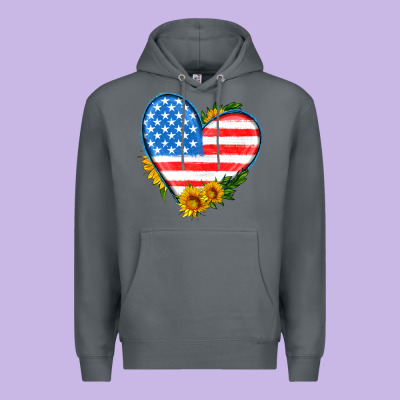 Usa Flag Heart With Sunflower Premium Hoodie Designed By Hra Design Shop