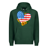 Sports Green usa flag heart with sunflower Premium Hoodie - HRA Design Shop