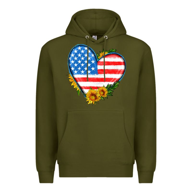 Usa Flag Heart With Sunflower Premium Hoodie by HRA Design Shop | Teevron