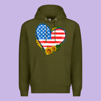 Usa Flag Heart With Sunflower Premium Hoodie Designed By Hra Design Shop