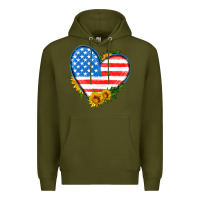 Army Green usa flag heart with sunflower Premium Hoodie - HRA Design Shop