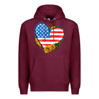 Burgundy usa flag heart with sunflower Premium Hoodie - HRA Design Shop