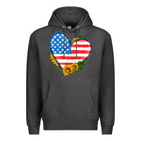Charcoal Heather usa flag heart with sunflower Premium Hoodie - HRA Design Shop