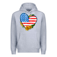 Heather Grey usa flag heart with sunflower Premium Hoodie - HRA Design Shop
