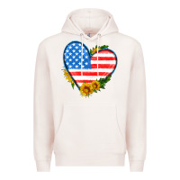 Pale Pink usa flag heart with sunflower Premium Hoodie - HRA Design Shop