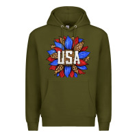 Army Green american sunflower Premium Hoodie - HRA Design Shop