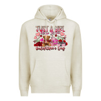 Oatmeal Heather just  girl who loves valentines day Premium Hoodie - RacoonDesign