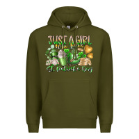 Army Green Just a Girl who Loves Saint Patrick's Day Premium Hoodie - RacoonDesign