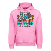 Fuchsia Pink Behind Every Bad Bitch is a Carseat Urban Hoodie - CowhideDigitalArt