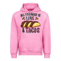 Fuchsia Pink All You Need Is Love And Tacos Urban Hoodie - CowhideDigitalArt