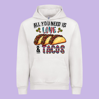 All You Need Is Love And Tacos Urban Hoodie Designed By Cowhidedigitalart