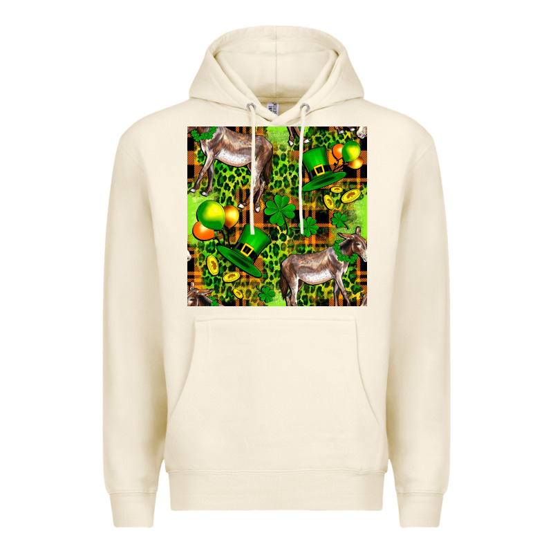 St. Patrick's Donkey With Leprechaun Hat Seamless Premium Hoodie by FaDigitalArtStudio | Teevron