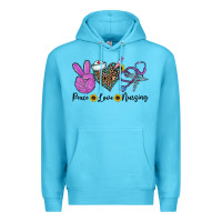 Ocean Blue peace love nursing Premium Hoodie - CowhideDigitalArt