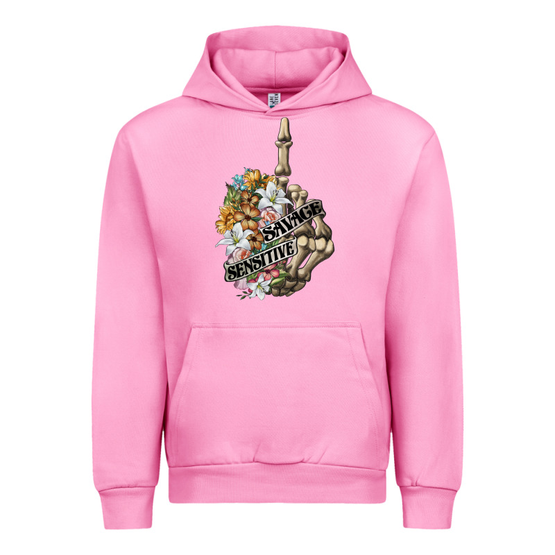Sensitive Savage Skeleton Middle Finger Urban Hoodie by FaDigitalArtStudio | Teevron
