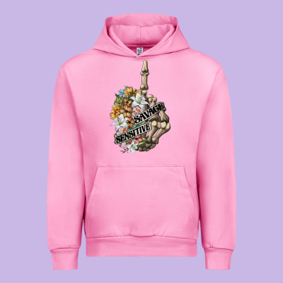 Sensitive Savage Skeleton Middle Finger Urban Hoodie Designed By Fadigitalartstudio