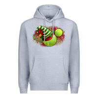 Heather Grey Tennis Christmas With Racket And Hat Premium Hoodie - FaDigitalArtStudio