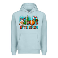 Blue Mist Tis The Season Christmas With Basketball And Candy Cane Premium Hoodie - FaDigitalArtStudio