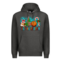 Charcoal Heather Tis The Season Christmas With Basketball And Candy Cane Premium Hoodie - FaDigitalArtStudio