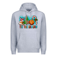 Heather Grey Tis The Season Christmas With Basketball And Candy Cane Premium Hoodie - FaDigitalArtStudio