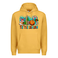 Mustard Tis The Season Christmas With Basketball And Candy Cane Premium Hoodie - FaDigitalArtStudio