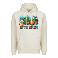 Oatmeal Heather Tis The Season Christmas With Basketball And Candy Cane Premium Hoodie - FaDigitalArtStudio