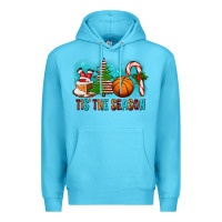 Ocean Blue Tis The Season Christmas With Basketball And Candy Cane Premium Hoodie - FaDigitalArtStudio