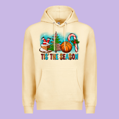 Tis The Season Christmas With Basketball And Candy Cane Premium Hoodie Designed By Fadigitalartstudio