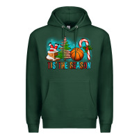 Sports Green Tis The Season Christmas With Basketball And Candy Cane Premium Hoodie - FaDigitalArtStudio