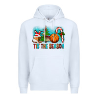 White Tis The Season Christmas With Basketball And Candy Cane Premium Hoodie - FaDigitalArtStudio