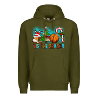 Army Green Tis The Season Christmas With Basketball And Candy Cane Premium Hoodie - FaDigitalArtStudio