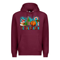 Burgundy Tis The Season Christmas With Basketball And Candy Cane Premium Hoodie - FaDigitalArtStudio