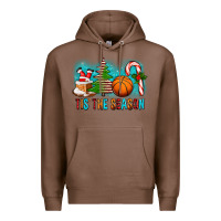 Chestnut Tis The Season Christmas With Basketball And Candy Cane Premium Hoodie - FaDigitalArtStudio