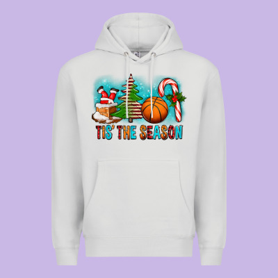 Tis The Season Christmas With Basketball And Candy Cane Premium Hoodie Designed By Fadigitalartstudio