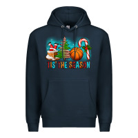 Navy Tis The Season Christmas With Basketball And Candy Cane Premium Hoodie - FaDigitalArtStudio