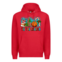 Red Tis The Season Christmas With Basketball And Candy Cane Premium Hoodie - FaDigitalArtStudio