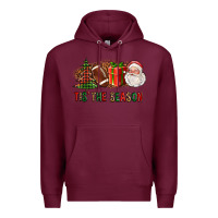 Burgundy Tis The Season Christmas With Football And Santa Premium Hoodie - FaDigitalArtStudio