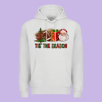 Tis The Season Christmas With Football And Santa Premium Hoodie Designed By Fadigitalartstudio