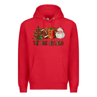 Red Tis The Season Christmas With Football And Santa Premium Hoodie - FaDigitalArtStudio